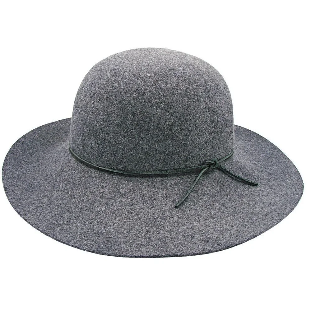 PHENIX Womens Wide Brim Floppy Hat Gray Wool Leather Trim One Size Event Church